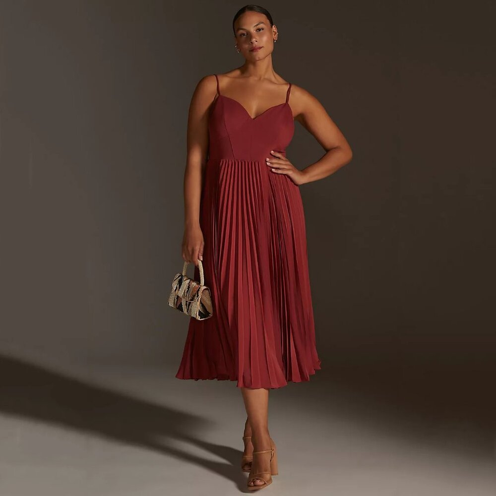 By Anthropologie Sweetheart Bodice Midi Dress in Red - NWT sz XL - Picture 1 of 10